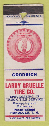 Matchbook Cover - Larry Gruelle Tires Honolulu TH Hawaii PAPER LOSS WORN
