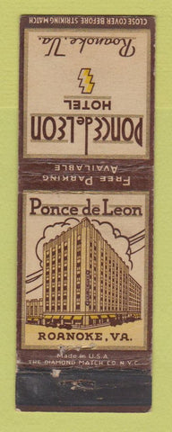 Matchbook Cover - Ponce De Leon Hotel Roanoke VA WEAR