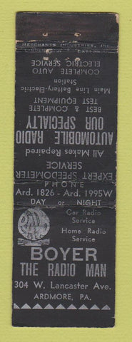 Matchbook Cover - Boyer Auto Radio Ardmore PA MERCHANTS WEAR