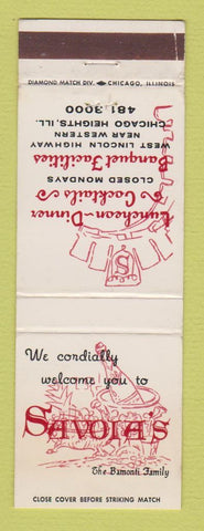 Matchbook Cover - Savoia's Restaurant Chicago Heights IL WEAR