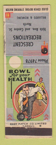 Matchbook Cover - Crescent Recreation Bowling Canada WEAR