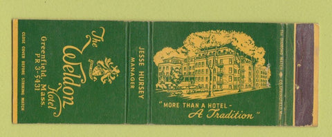 Matchbook Cover - Weldon Hotel Greenfield MA