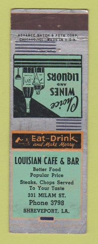 Matchbook Cover - Louisian Cafe Bar Shreveport LA ADVANCE WEAR