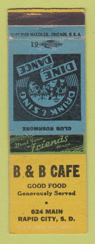 Matchbook Cover - B&B Cafe Rapid City SD