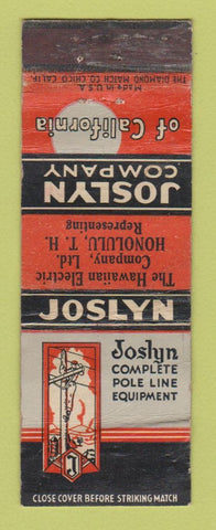 Matchbook Cover - Joslyn Lineman Pole Equipment Honolulu Hawaii WEAR