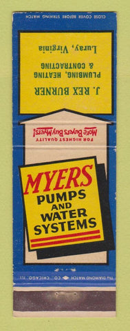Matchbook Cover - Myers Pumps J Rex Burner Luray VA