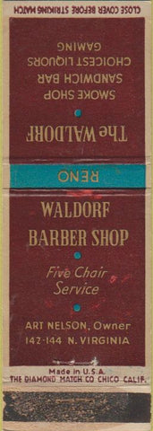 Matchbook Cover - The Waldorf Casino Barber Shop Reno NV