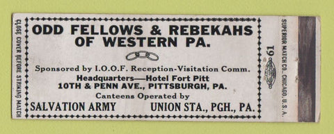 Matchbook Cover - Odd Fellows & Rebekahs Pittsburgh PA WEAR
