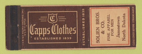 Matchbook Cover - Capps Clothes Solien Bros men's Jamestown ND
