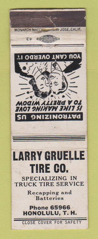 Matchbook Cover - Larry Gruelle Tires Honolulu TH Hawaii PAPER LOSS WORN