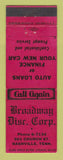 Matchbook Cover - Broadway Auto Loans Nashville TN