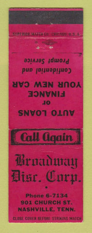 Matchbook Cover - Broadway Auto Loans Nashville TN