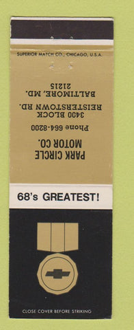Matchbook Cover - 1968 Chevrolet Park Circle Baltimore MD