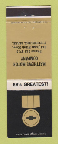 Matchbook Cover - 1968 Chevrolet Matthews Fitchburg MA