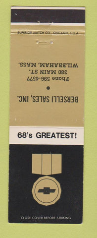 Matchbook Cover - 1968 Chevrolet Berselli Wilbraham MA