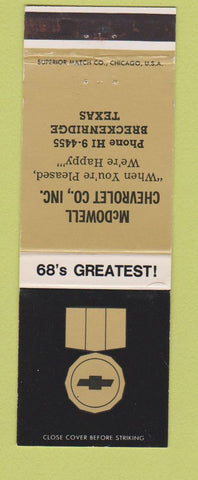 Matchbook Cover - 1968 Chevrolet McDowell Breckenridge TX