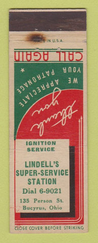 Matchbook Cover - Lindell's Super Service oil gas Bucyrus OH WORN