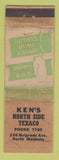 Matchbook Cover - Ken's North sIde Texaco oil gas North Mankato MN POOR