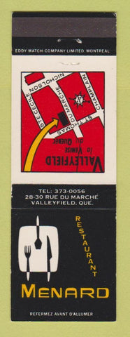 Matchbook Cover - Menard Restaurant Valleyfield QC