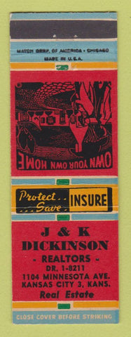 Matchbook Cover - J&K Dickinson Real Estate Kansas City KS