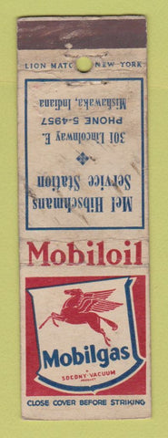 Matchbook Cover - Mobil oil gas Mel Hibschmans Mishawaka IN WORN