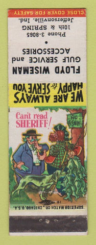 Matchbook Cover - Floyd Wiseman Gulf oil gas Jeffersonville IN hillbilly