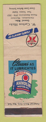 Matchbook Cover - Texaco oil gas W Carlton Hicks Cheltenham MD WEAR