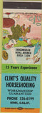 Matchbook Cover - Clint's Quality Horseshoeing Simi CA