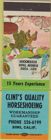 Matchbook Cover - Clint's Quality Horseshoeing Simi CA