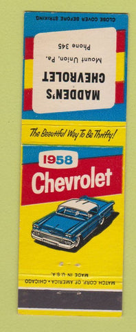 Matchbook Cover - 1958 Chevrolet Madden's Mount Union PA