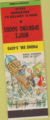 Matchbook Cover - Bert's Sporting Goods Anderson CA hillbilly