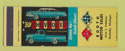 Matchbook Cover - 1959 Chevrolet Booth Motors Sandusky MI