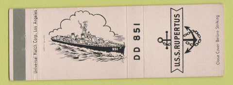 Matchbook Cover - USS Rupertus Navy