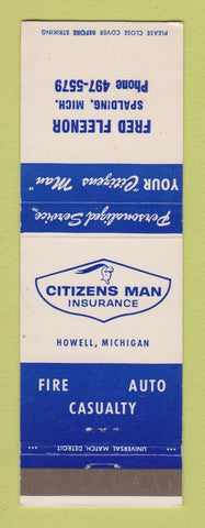 Matchbook Cover - Citizens Man Insurance Fred Fleenor Spalding MI