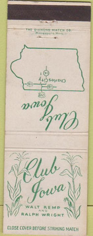 Matchbook Cover - Club Iowa Restaurant Charles City IA