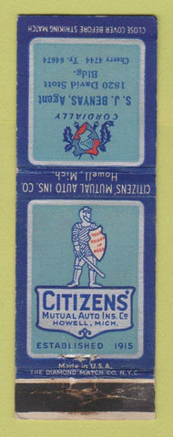 Matchbook Cover - Citizens Mutual Insurance SJ Benyas WORN