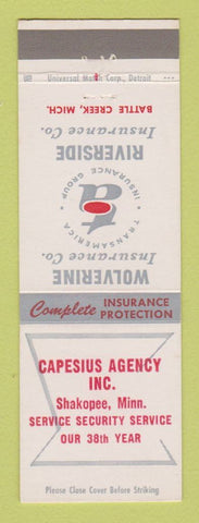 Matchbook Cover - Wolverine Insurance Capesius Agency Shakopee MN