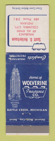 Matchbook Cover - Wolverine Insurance Scott Holderbaum Columbia City IN