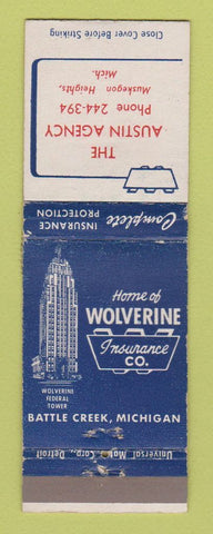 Matchbook Cover - Wolverine Insurance Austin Muskegon Heights MI WEAR