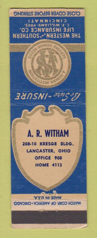 Matchbook Cover - Western and Southern Life Insurance AR Witham Lancaster OH