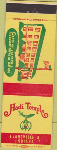 Matchbook Cover - Hadi Temple Evansville IN fraternal org