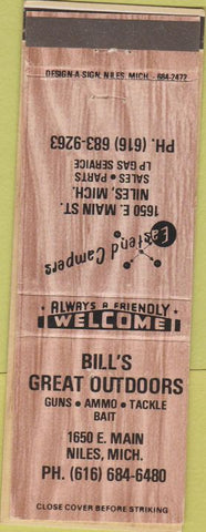 Matchbook Cover - Bill's Great Outdoors Sporting Goods Niles MI