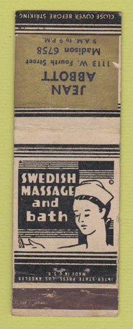 Matchbook Cover - Jean Abbot Swedish Massage WORN