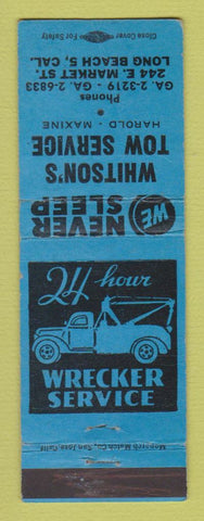 Matchbook Cover - Whitson's Tow Service Long Beach CA CREASES