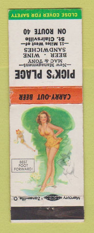 Matchbook Cover - Pick's Place St Clairsville OH pinup WEAR