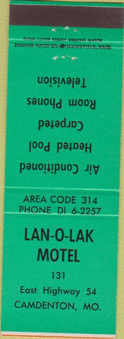 Matchbook Cover - Lan-O-Lak Motel Camdenton MO green