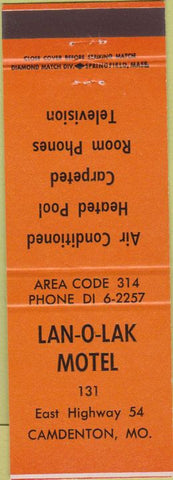 Matchbook Cover - Lan-O-Lak Motel Camdenton MO orange