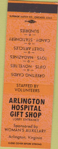 Matchbook Cover - Arlington VA Hospital Gift Shop orange