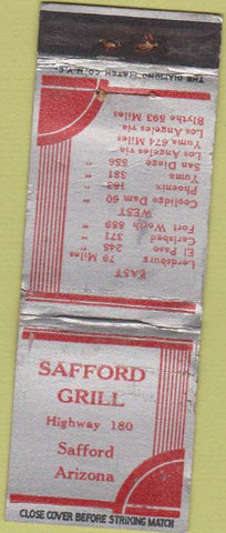 Matchbook Cover - Safford Grill Art Deco Safford AZ WORN