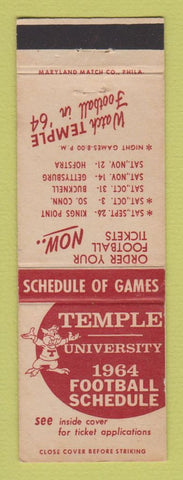 Matchbook Cover - Temple University Football Schedule 1964 Philadelphia PA